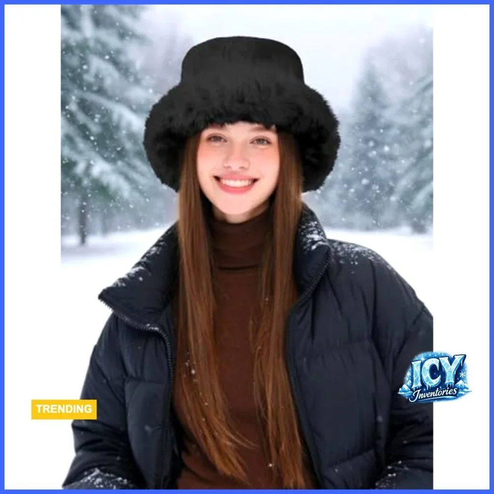 Faux Fur Bucket Hat Adjustable Winter Warm Wide Brim Fisherman Cap